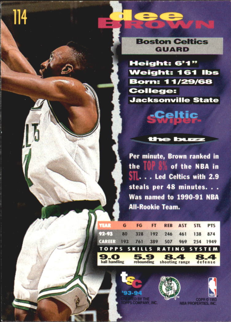 1993-94 Stadium Club Super Teams NBA Finals #114 Dee Brown back image