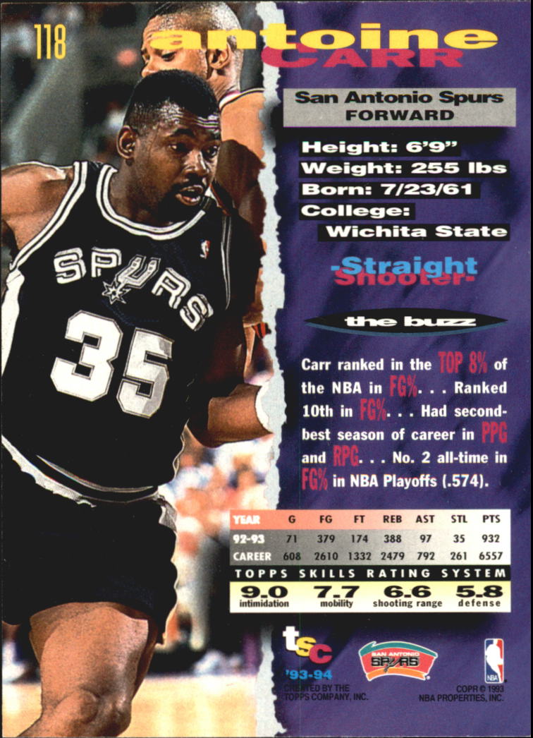 1993-94 Stadium Club Super Teams NBA Finals #118 Antoine Carr back image
