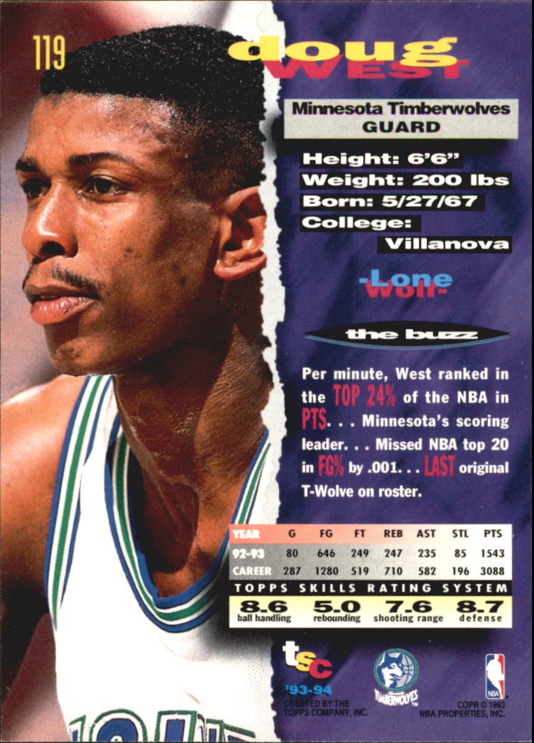 1993-94 Stadium Club Super Teams NBA Finals #119 Doug West back image