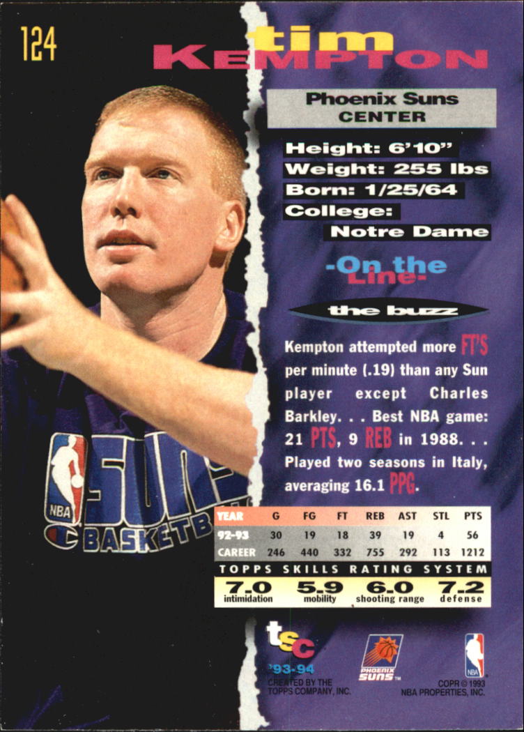1993-94 Stadium Club Super Teams NBA Finals #124 Tim Kempton back image