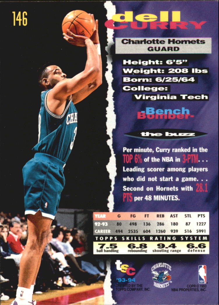 1993-94 Stadium Club Super Teams NBA Finals #146 Dell Curry back image