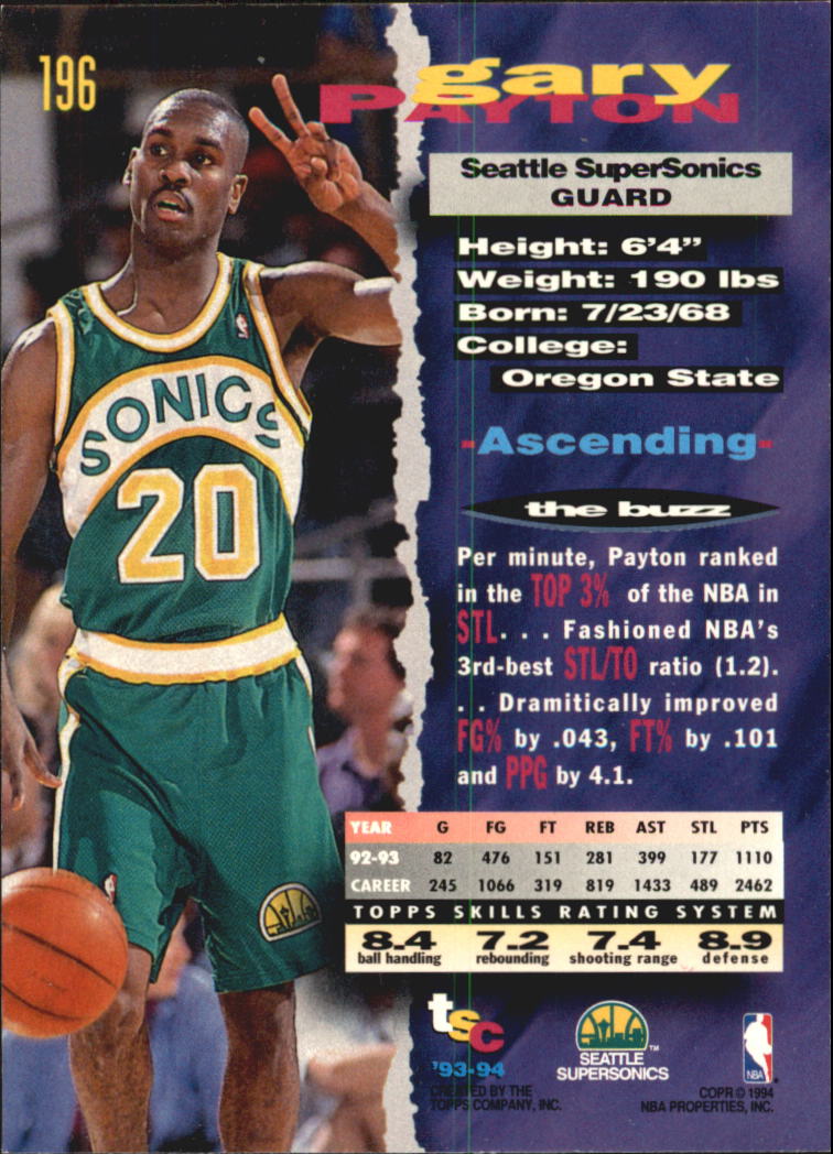 1993-94 Stadium Club Super Teams NBA Finals #196 Gary Payton back image