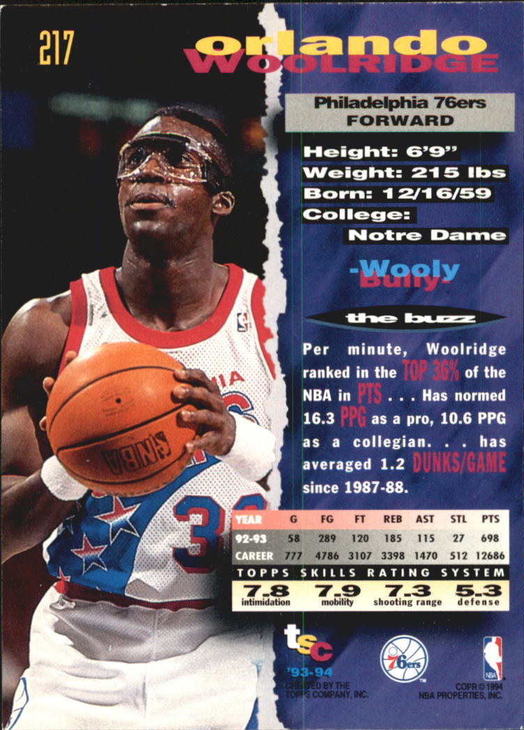 1993-94 Stadium Club Super Teams NBA Finals #217 Orlando Woolridge back image