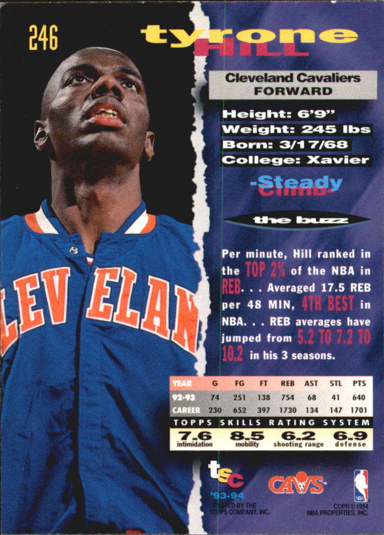 1993-94 Stadium Club Super Teams NBA Finals #246 Tyrone Hill back image