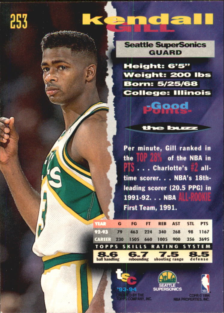 1993-94 Stadium Club Super Teams NBA Finals #253 Kendall Gill back image