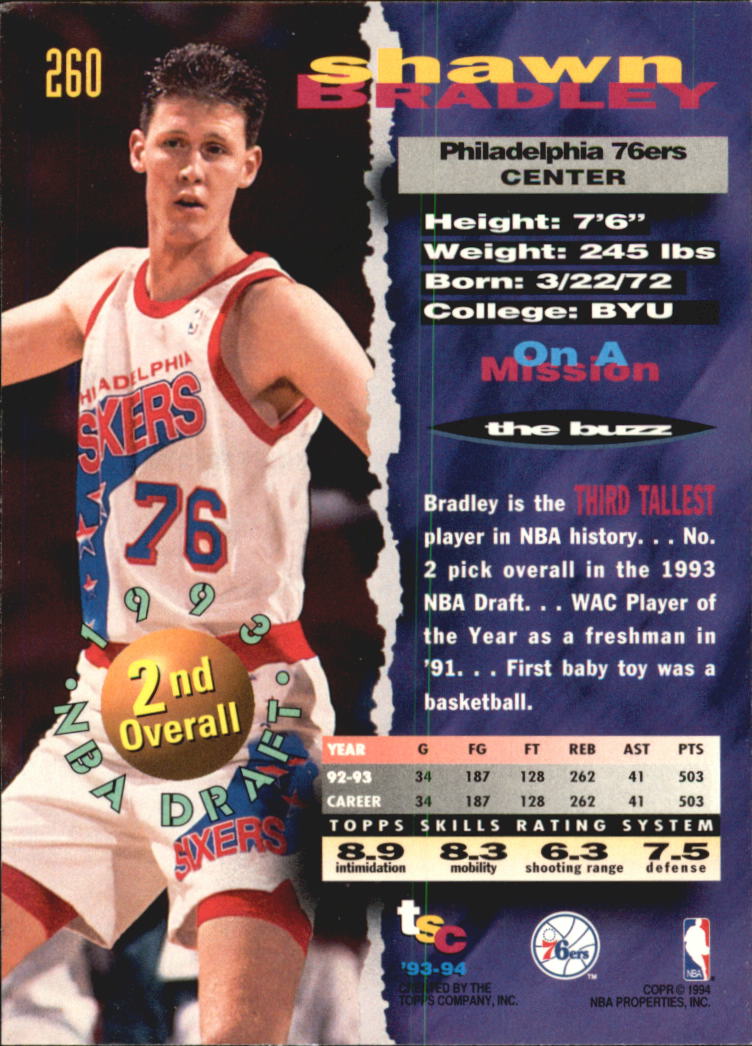 1993-94 Stadium Club Super Teams NBA Finals #260 Shawn Bradley back image