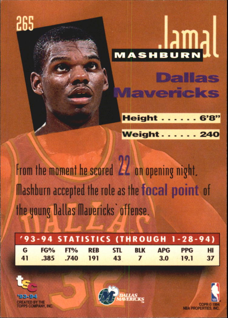 1993-94 Stadium Club Super Teams NBA Finals #265 Jamal Mashburn NW back image