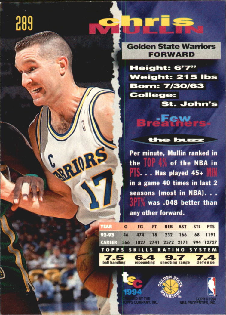 1993-94 Stadium Club Super Teams NBA Finals #289 Chris Mullin back image