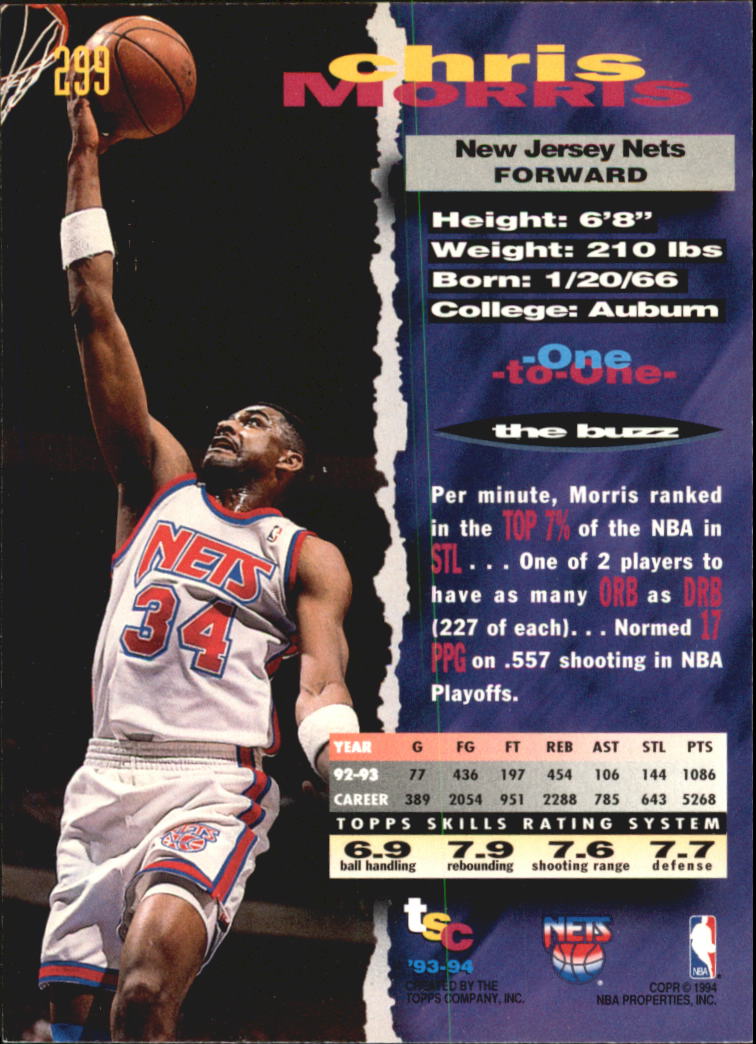 1993-94 Stadium Club Super Teams NBA Finals #299 Chris Morris back image