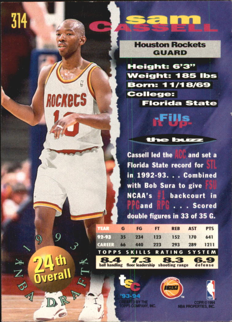 1993-94 Stadium Club Super Teams NBA Finals #314 Sam Cassell back image