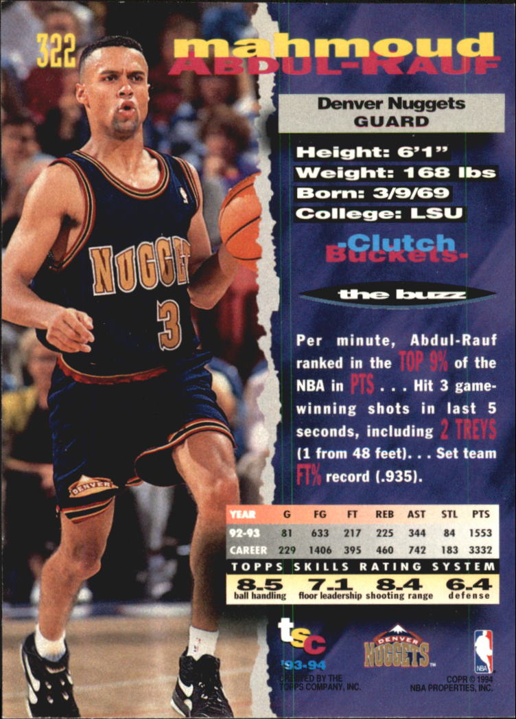 1993-94 Stadium Club Super Teams NBA Finals #322 Mahmoud Abdul-Rauf back image