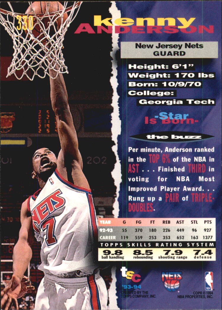 1993-94 Stadium Club Super Teams NBA Finals #330 Kenny Anderson back image