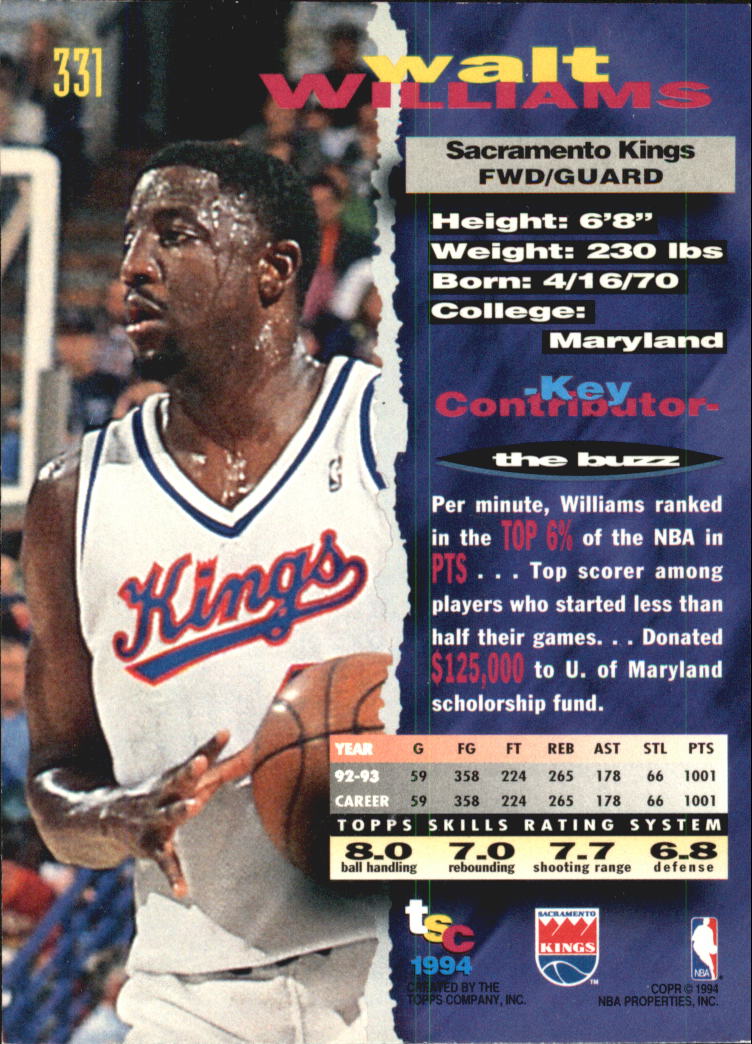1993-94 Stadium Club Super Teams NBA Finals #331 Walt Williams back image