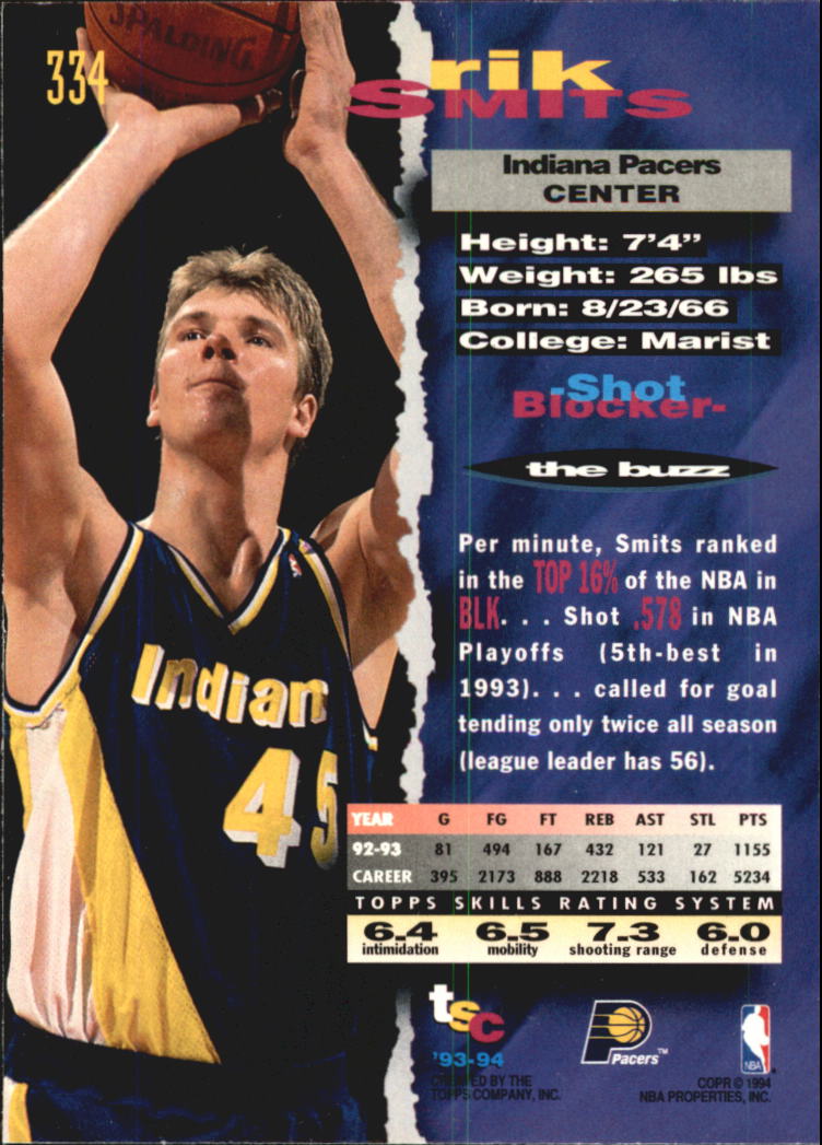1993-94 Stadium Club Super Teams NBA Finals #334 Rik Smits back image