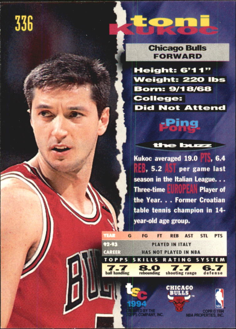 1993-94 Stadium Club Super Teams NBA Finals #336 Toni Kukoc back image