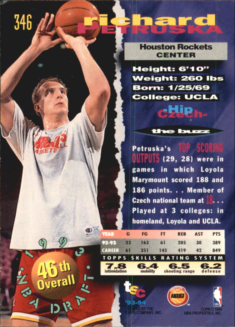 1993-94 Stadium Club Super Teams NBA Finals #346 Richard Petruska back image