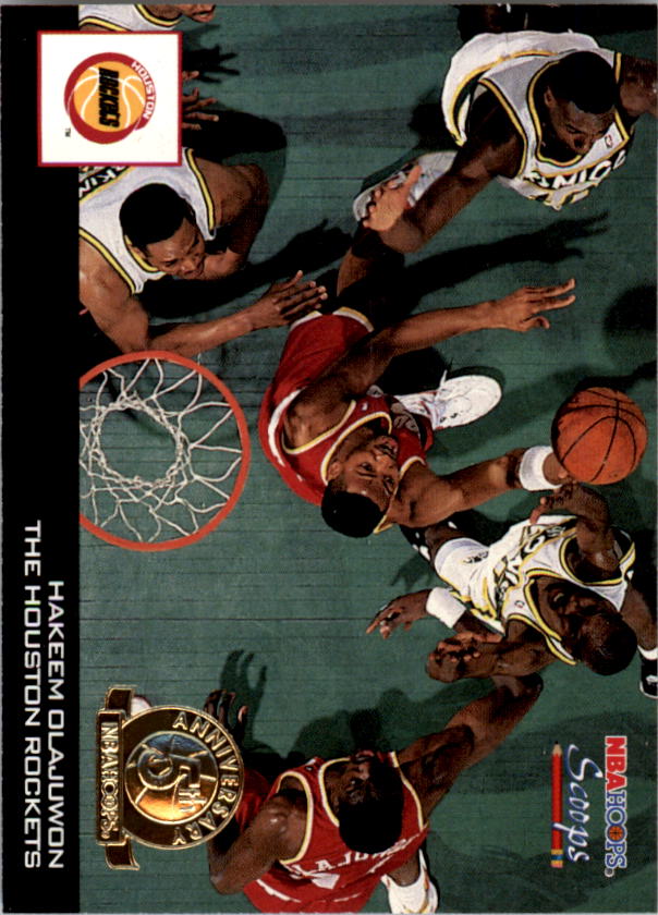 1993-94 Hoops Scoops Fifth Anniversary Gold #HS10 Hakeem Olajuwon UER/(Robert Horry is featured player)