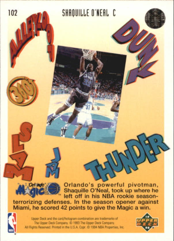 1993-94 Upper Deck Pro View #102 Shaquille O'Neal 3DJ back image