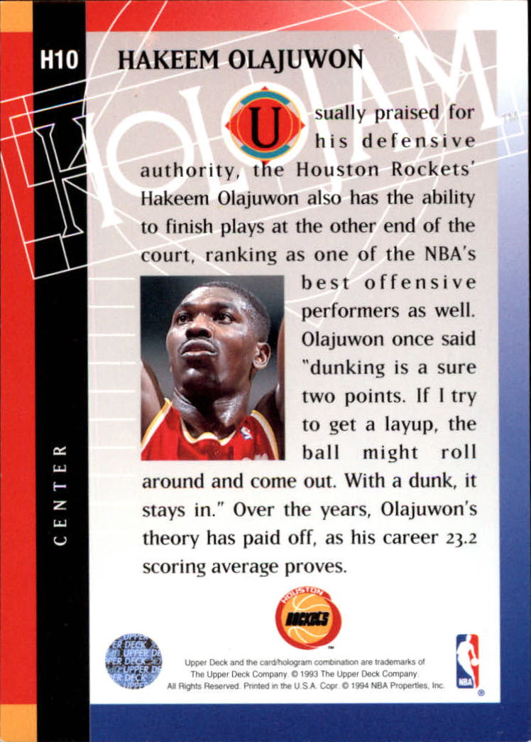 1993-94 Upper Deck Holojams #H10 Hakeem Olajuwon back image