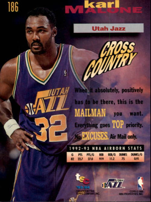 1993-94 Stadium Club Members Only Parallel #186 Karl Malone FF back image