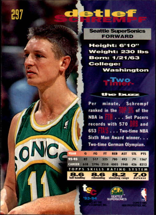 1993-94 Stadium Club Members Only Parallel #297 Detlef Schrempf back image