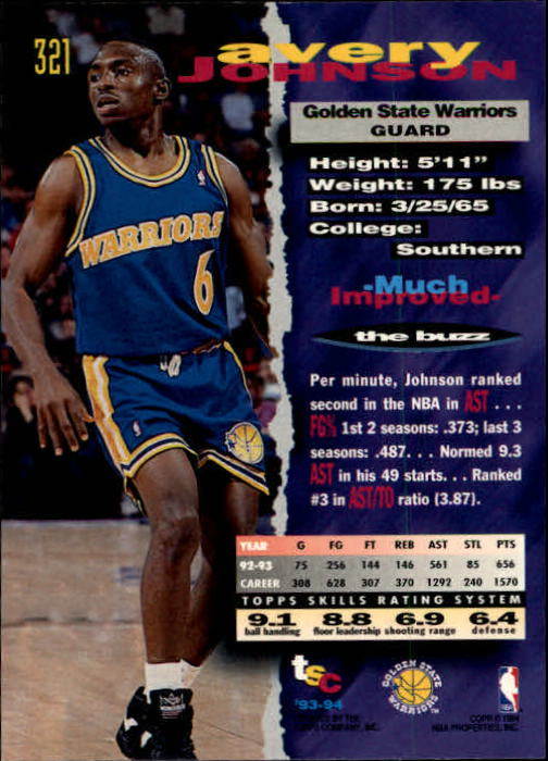 1993-94 Stadium Club Members Only Parallel #321 Avery Johnson back image