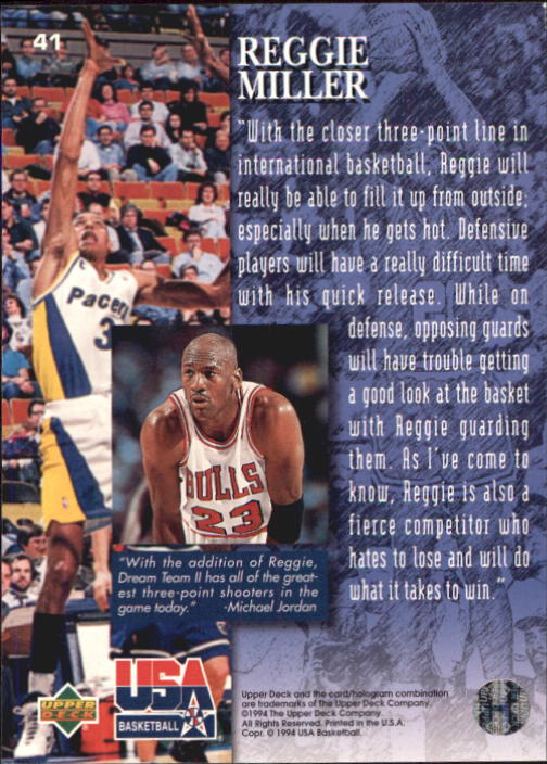 1994 Upper Deck USA #41 Reggie Miller/The Jordan Report back image