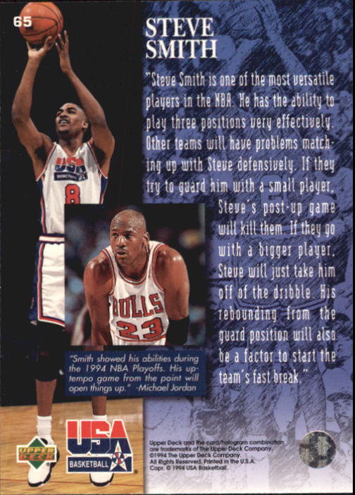 1994 Upper Deck USA #65 Steve Smith/The Jordan Report back image