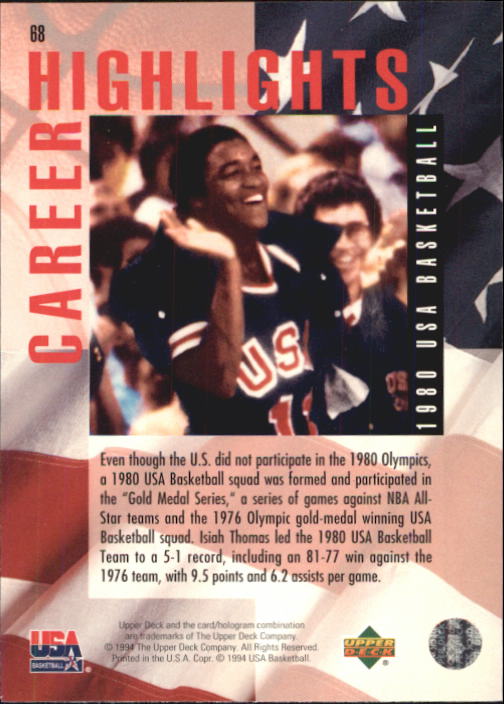 1994 Upper Deck USA #68 Isiah Thomas/1980 USAB back image
