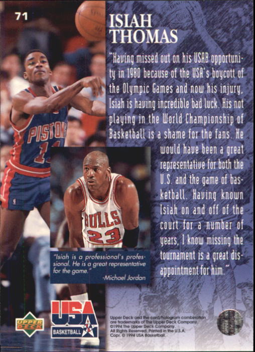 1994 Upper Deck USA #71 Isiah Thomas/The Jordan Report back image