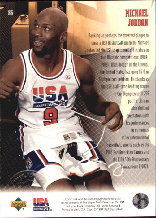 1994 Upper Deck USA #85 Michael Jordan/USAB Greats back image
