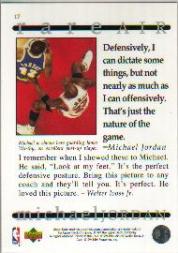 1994 Upper Deck Jordan Rare Air #17 Michael Jordan/(Guarding James Worthy) back image