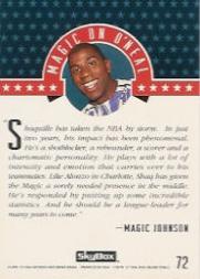 1994 SkyBox USA #72 Shaquille O'Neal/Magic On back image