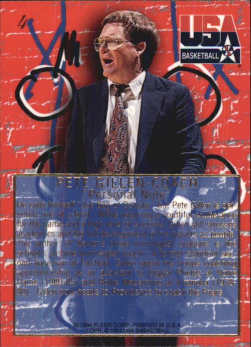 1994 Flair USA #4 Pete Gillen CO/Personal Note back image