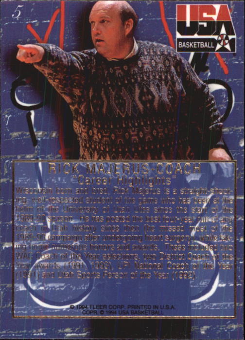 1994 Flair USA #5 Rick Majerus CO/Career Highlights back image