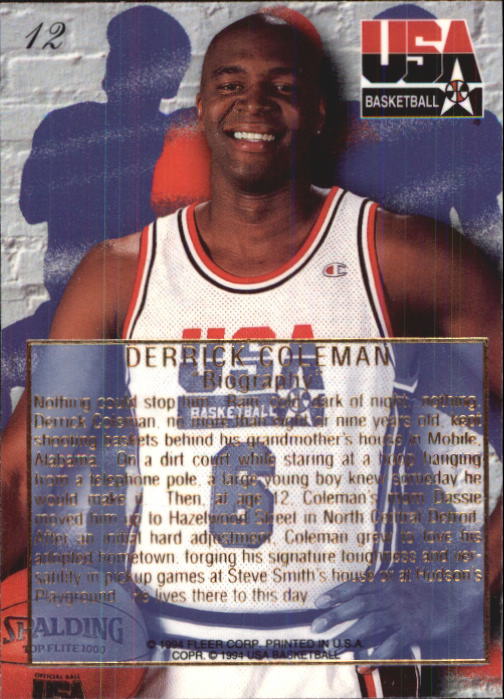 1994 Flair USA #12 Derrick Coleman/Biography back image