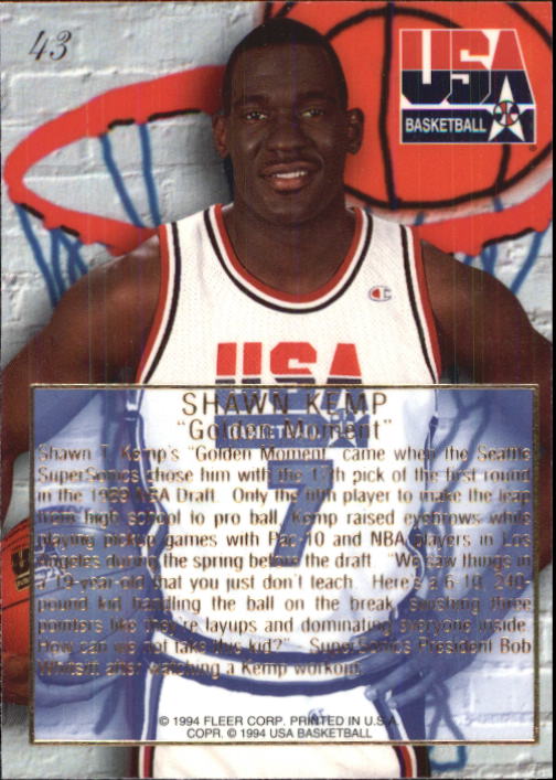 1994 Flair USA #43 Shawn Kemp/Golden Moment back image