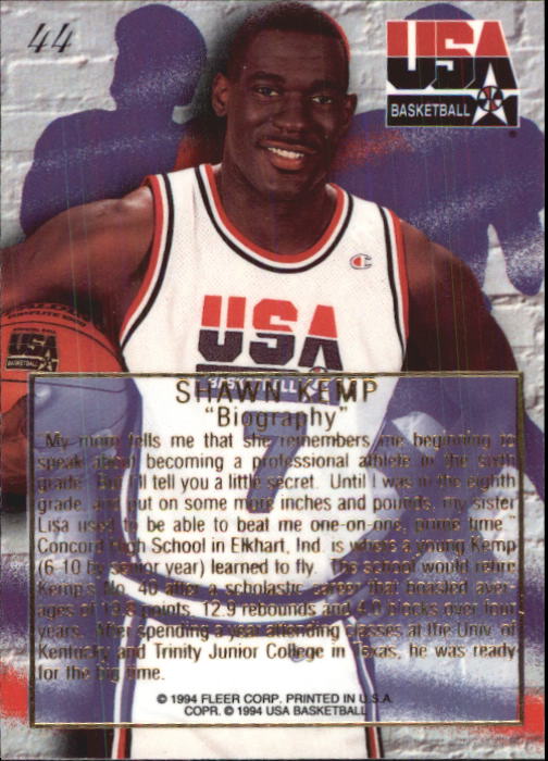 1994 Flair USA #44 Shawn Kemp/Biography back image