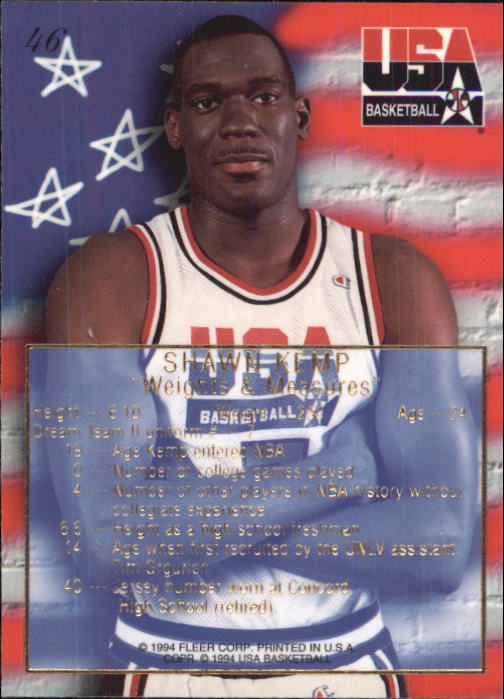 1994 Flair USA #46 Shawn Kemp/Weights and Measures back image