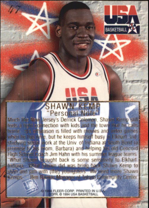 1994 Flair USA #47 Shawn Kemp/Personal Note back image