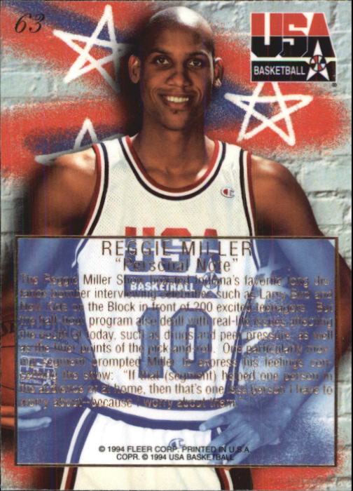 1994 Flair USA #63 Reggie Miller/Personal Note back image