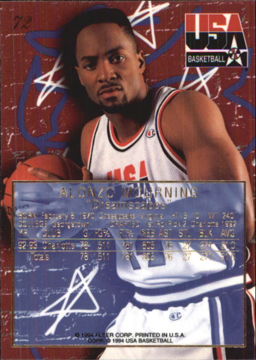 1994 Flair USA #72 Alonzo Mourning/Dreamscapes back image