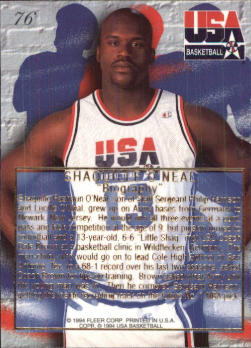 1994 Flair USA #76 Shaquille O'Neal/Biography back image