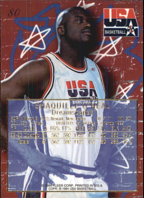 1994 Flair USA #80 Shaquille O'Neal/Dreamscapes back image