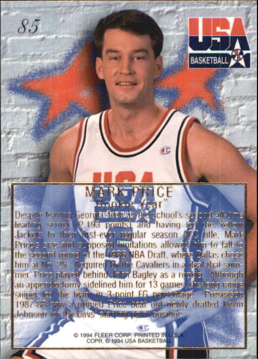 1994 Flair USA #85 Mark Price/Rookie Year back image