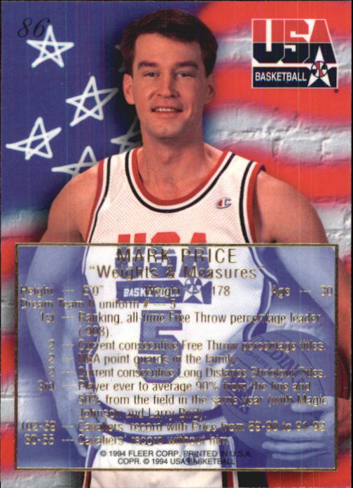 1994 Flair USA #86 Mark Price/Weights and Measures back image