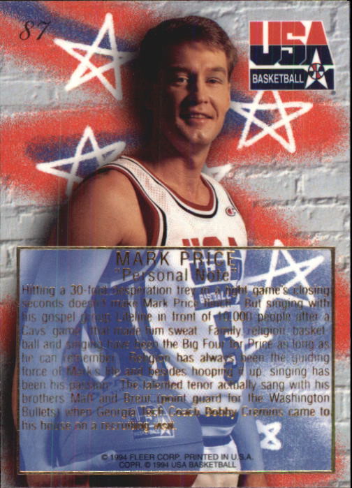 1994 Flair USA #87 Mark Price/Personal Note back image