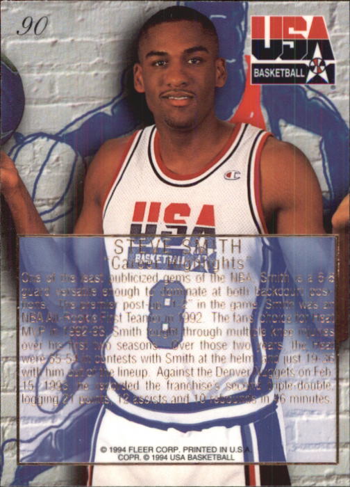 1994 Flair USA #90 Steve Smith/Career Highlights back image