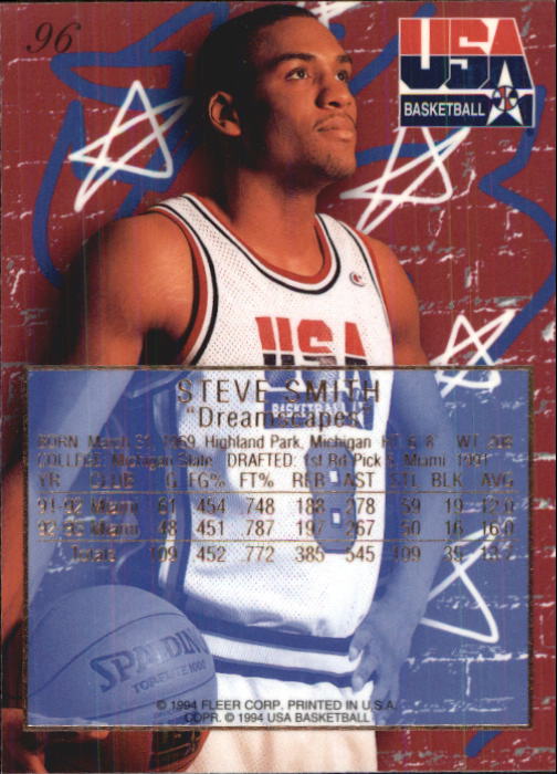 1994 Flair USA #96 Steve Smith/Dreamscapes back image