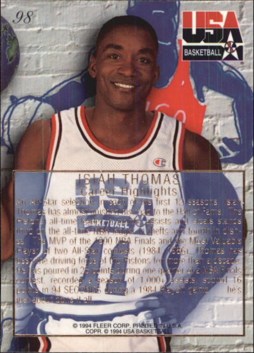 1994 Flair USA #98 Isiah Thomas/Career Highlights back image